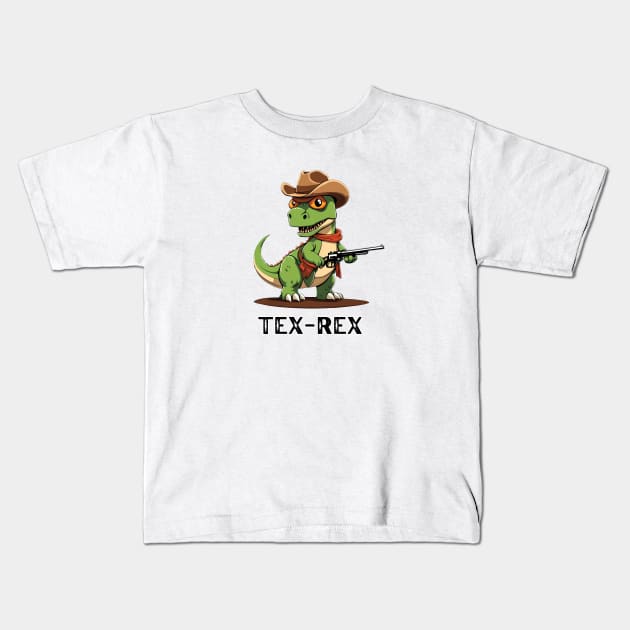 Tex Rex Cowboy Dinosaur Tyrannosaurus Kids T-Shirt by MordaxFurittus